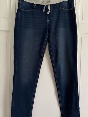 Kids Blue Super stretch Jeans with glitter drawstring adjustable waist band, 14